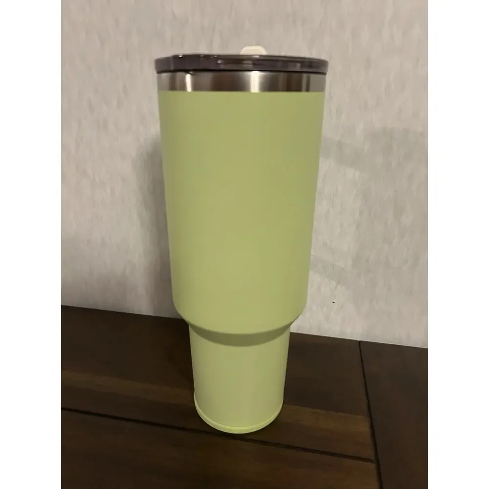 SILICANICE 40oz Stainless Steel Tumbler Straw Handle Leaf Yellow Insulated New
